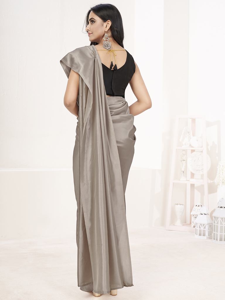 Silver Grey Ready to Wear One Minute Lycra Saree - Colorful Saree