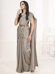 Silver Grey Ready to Wear One Minute Lycra Saree - Colorful Saree