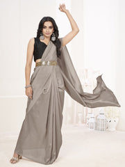 Silver Grey Ready to Wear One Minute Lycra Saree - Colorful Saree