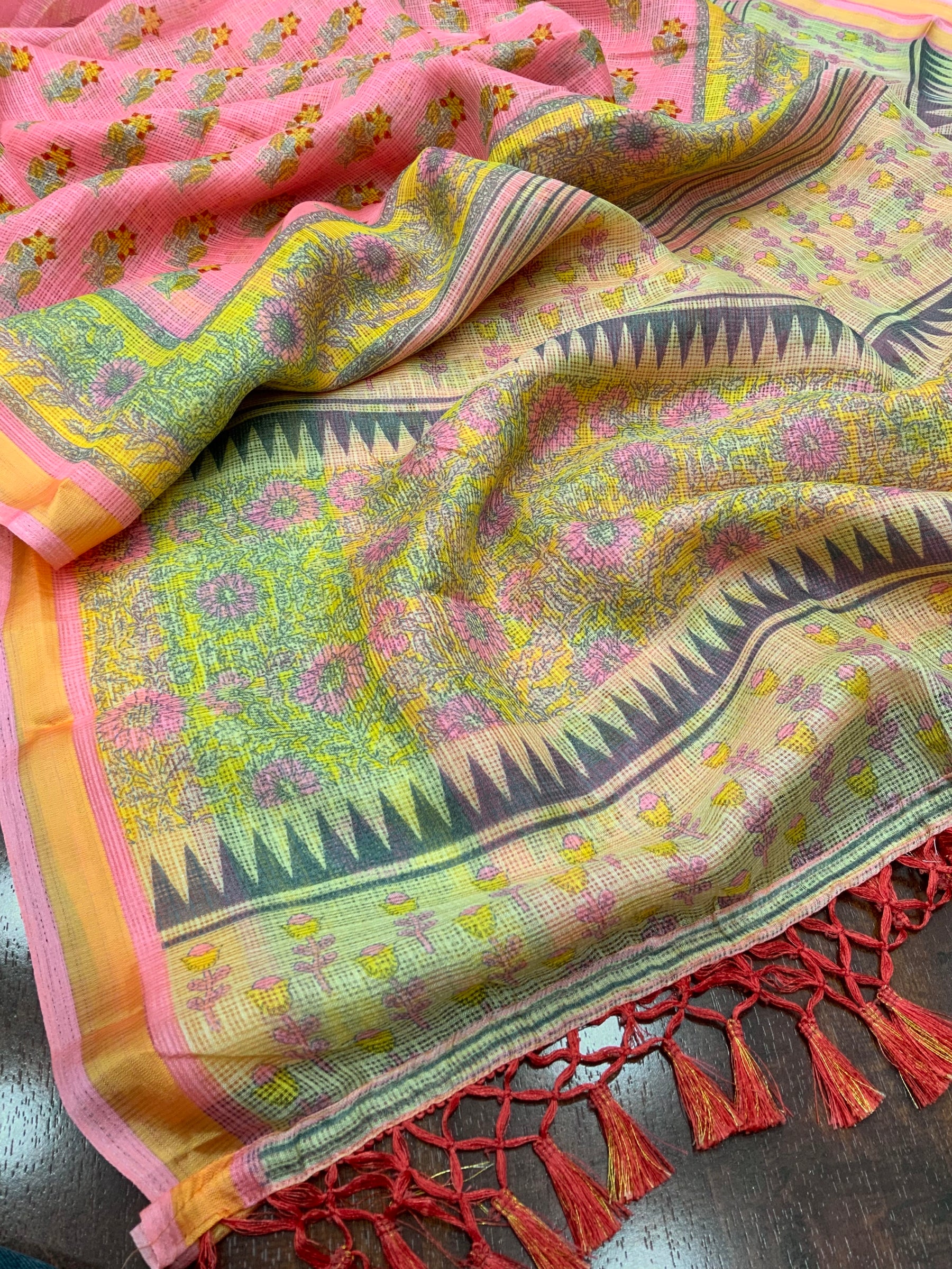 Sophisticated Women's Kota Silk Saree: Opulently Soft, Intricately Printed, and Adorned with a Weaving Pattu Border - Colorful Saree