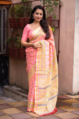 Sophisticated Women's Kota Silk Saree: Opulently Soft, Intricately Printed, and Adorned with a Weaving Pattu Border - Colorful Saree