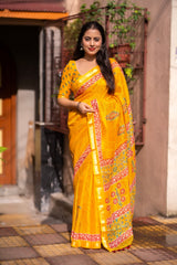 Sophisticated Women's Kota Silk Saree: Soft, Printed, and Enriched with Weaving Pattu Border - Colorful Saree