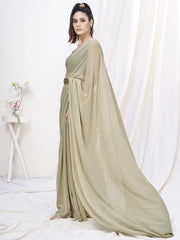 Stylish Beige Pre-Stitched Blended Silk Saree - Colorful Saree