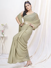 Stylish Beige Pre-Stitched Blended Silk Saree - Colorful Saree