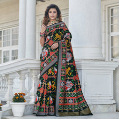 Sumptuous Black Weaving Patola Silk Wedding Wear Saree - Colorful Saree