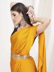 Sunshine Orange Pre-Stitched Blended Silk Saree - Colorful Saree