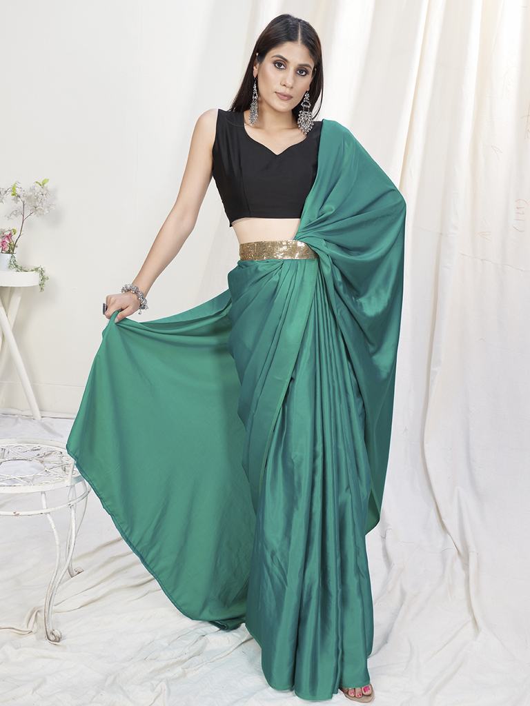 Teal Green Pre-Stitched Blended Silk Saree - Colorful Saree