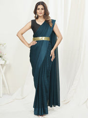 Teal Green Ready to Wear One Minute Saree In Satin Silk - Colorful Saree