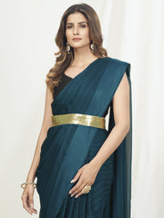 Teal Green Ready to Wear One Minute Saree In Satin Silk - Colorful Saree