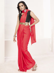 Tomato Red Ready to Wear One Minute Lycra Saree - Colorful Saree