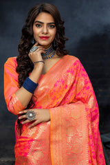 Two Tone Pink Colored Latest Designer Party Wear Maharani Silk Saree - Colorful Saree