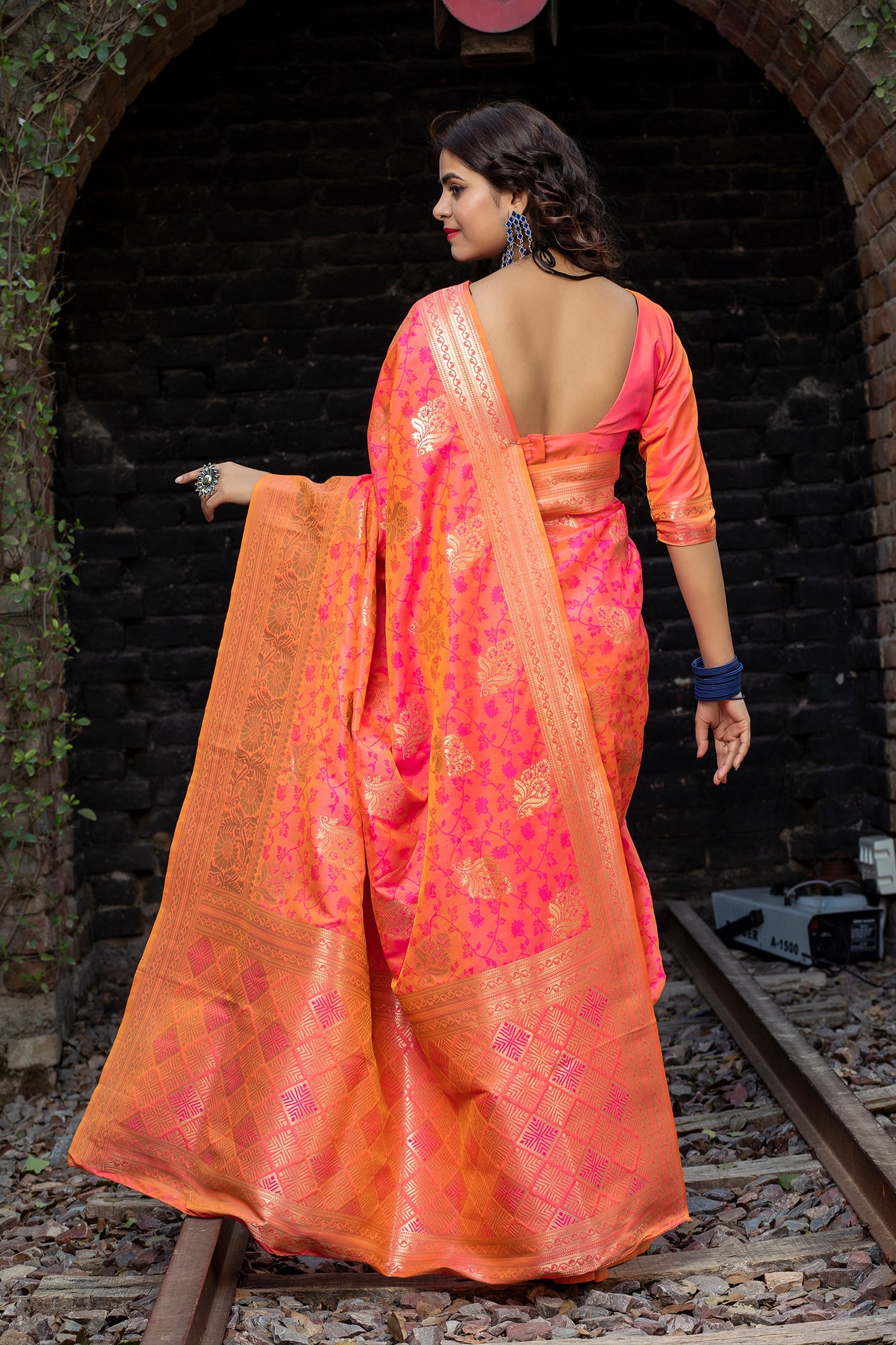 Two Tone Pink Colored Latest Designer Party Wear Maharani Silk Saree - Colorful Saree
