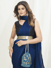 Unique Blue Ready to Wear One Minute Saree In Satin Silk - Colorful Saree