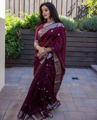 Arresting Maroon Soft Banarasi Silk Saree With Unique Blouse Piece - Colorful Saree