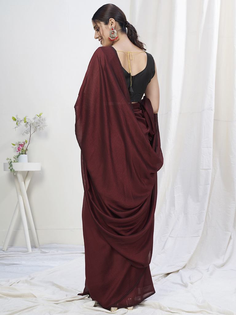 Wine Ready to Wear One Minute Lycra Saree - Colorful Saree