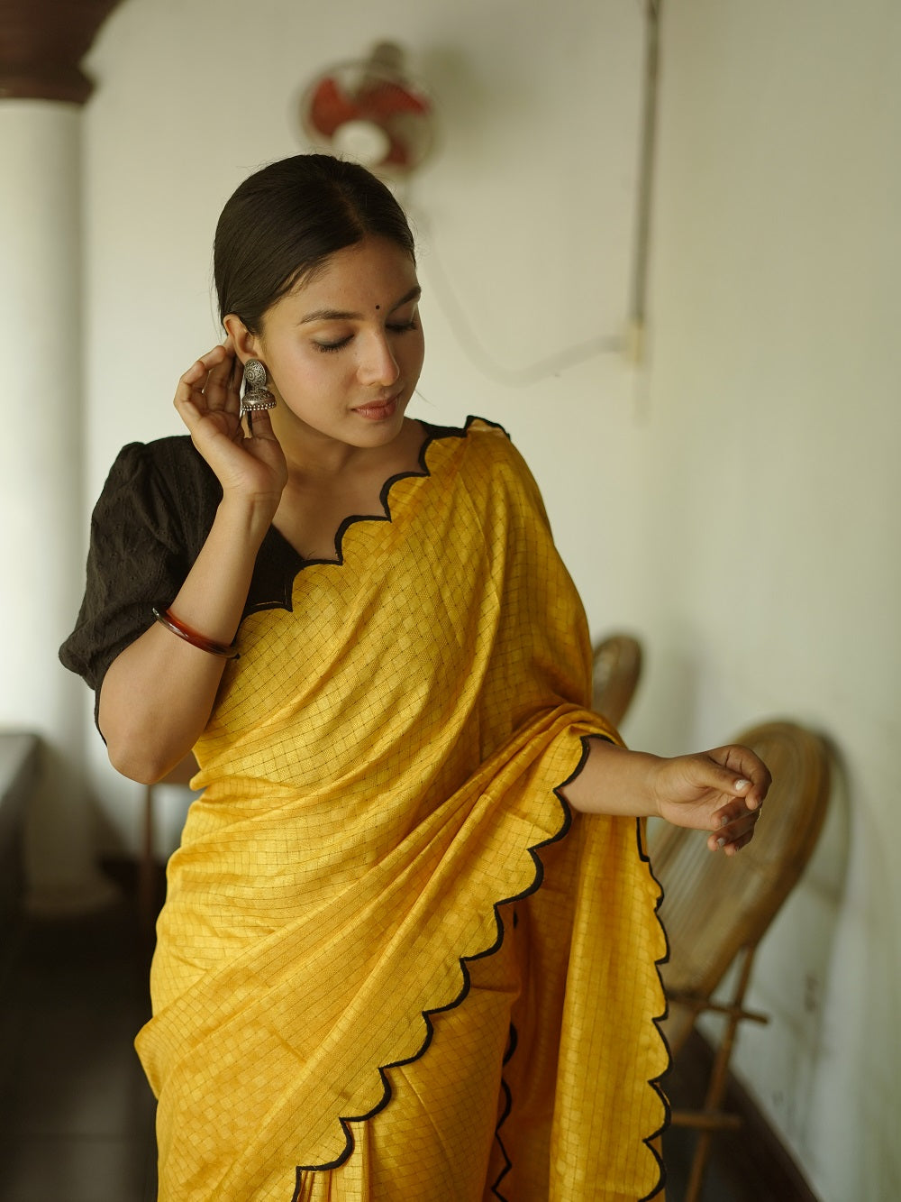 Exquisite Yellow Gadhwal Chex Saree with Arca Work and Lucknowi Work Blouse Colorful Saree