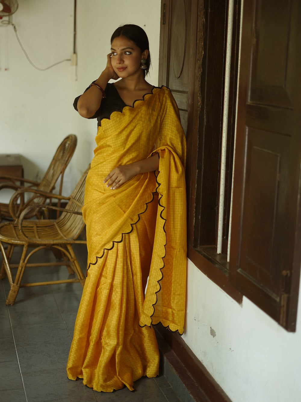 Exquisite Yellow Gadhwal Chex Saree with Arca Work and Lucknowi Work Blouse Colorful Saree