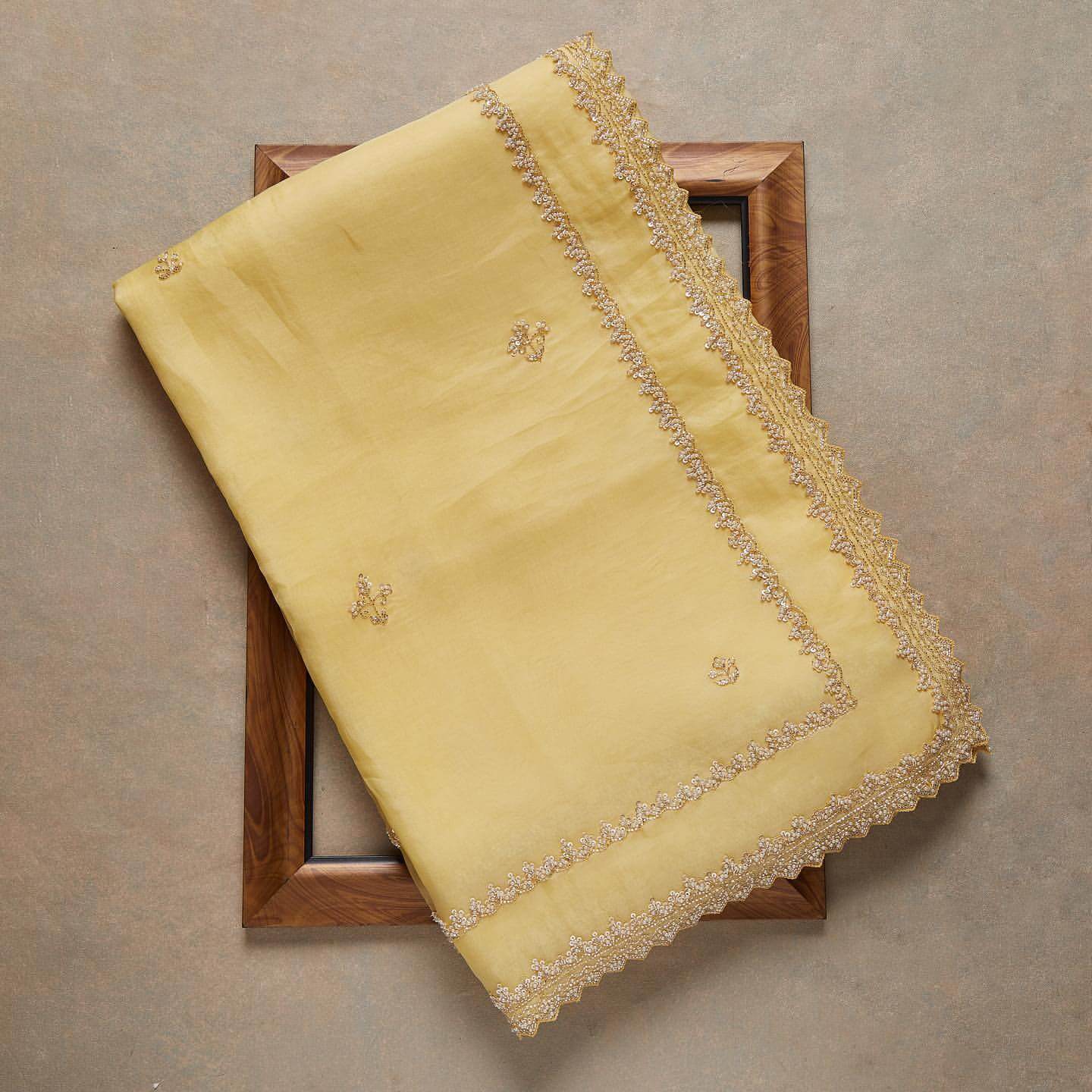 Yellow Saree in Organza Silk With Resham Work With Unstitched Blouse - Colorful Saree