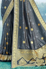 Anchor Grey Zari Butta Woven Banarasi Saree - Colorful Saree