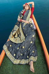 Anchor Grey Zari Butta Woven Banarasi Saree - Colorful Saree