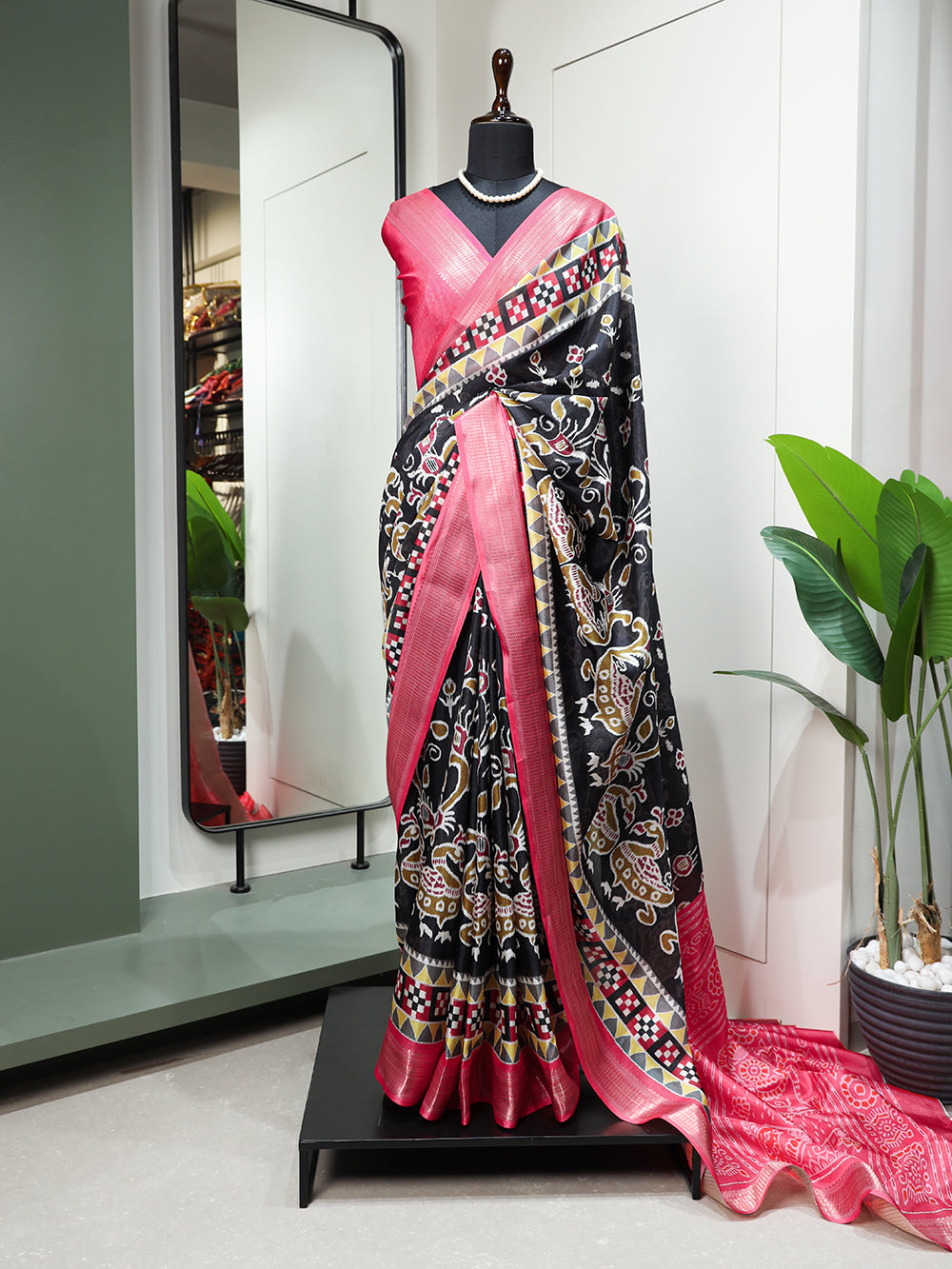 Black Color Printed With Zari Border Dola Silk Wedding Wear Saree - Colorful Saree