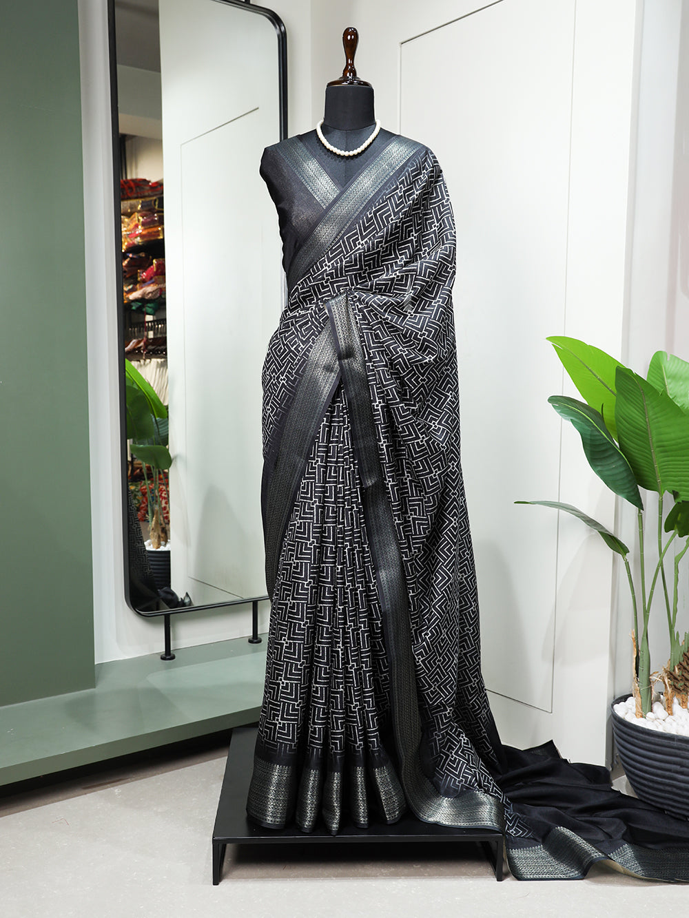 Black Color Printed With Zari Border Dola Silk Saree - Colorful Saree