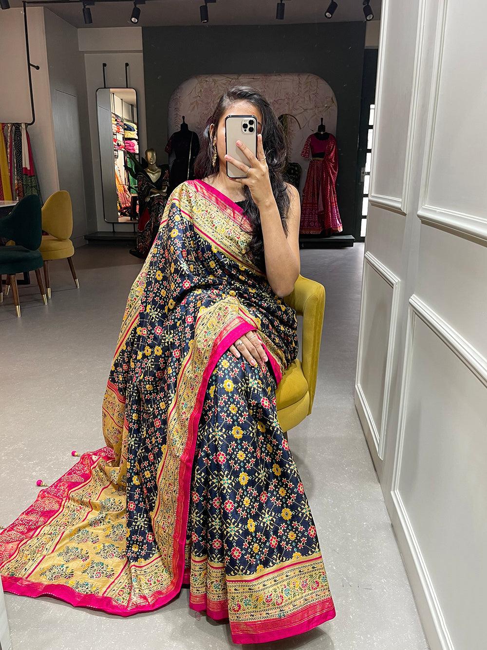 Blue Color Foil Printed And Stone Work Dola Silk Saree - Colorful Saree
