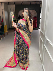 Blue Color Foil Printed And Stone Work Dola Silk Saree - Colorful Saree