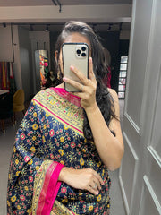 Blue Color Foil Printed And Stone Work Dola Silk Saree - Colorful Saree