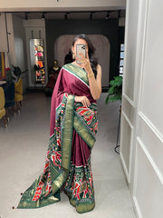 Brown Color Dola Silk Patola Saree with Shimmering Foil Work - Colorful Saree