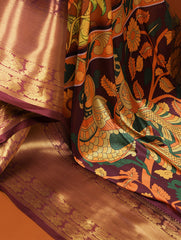 Brown Printed Dola Silk Saree Set for Weddings & Special Occasions - Colorful Saree