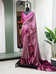 Purple Color Printed With Zari Border Dola Silk Saree Colorful Saree