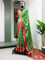 Parrot Color Digital Patola Printed Dola Silk Saree Colorful Saree