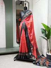 Multi Color Printed With Zari Border Dola Silk Latest Wedding Collection Saree Colorful Saree