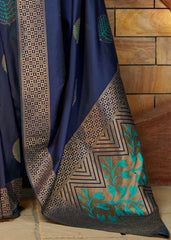 Navy Blue Silk Saree with Zari Border - Colorful Saree