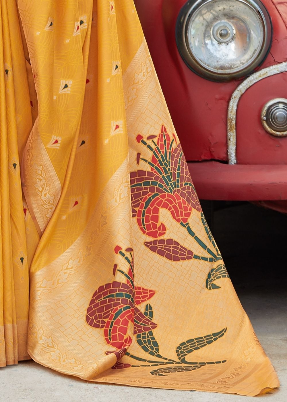 Mustard Silk Saree with Golden Zari Border - Colorful Saree