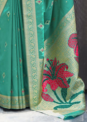 Green Silk Saree with Golden Zari Border - Colorful Saree