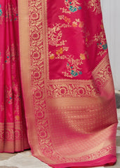 Magenta Silk Saree with Thread Embroidery work and Golden Zari Border - Colorful Saree