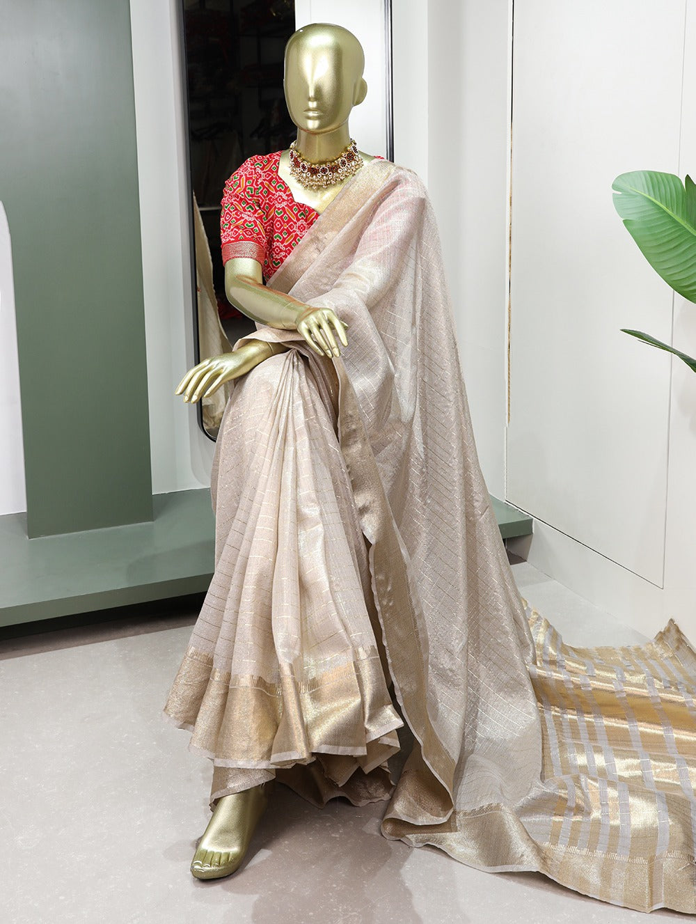 Enchanting Cream Khadi Organza Saree with Two Exquisite Blouse Options Colorful Saree