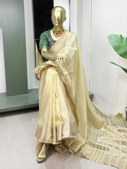 Enchanting Yellow Khadi Organza Saree with Two Exquisite Blouse Options Colorful Saree