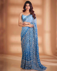 Exquisite Blue Embroidered Saree: Luxury Georgette with Heavy Sequins & Lace Colorful Saree