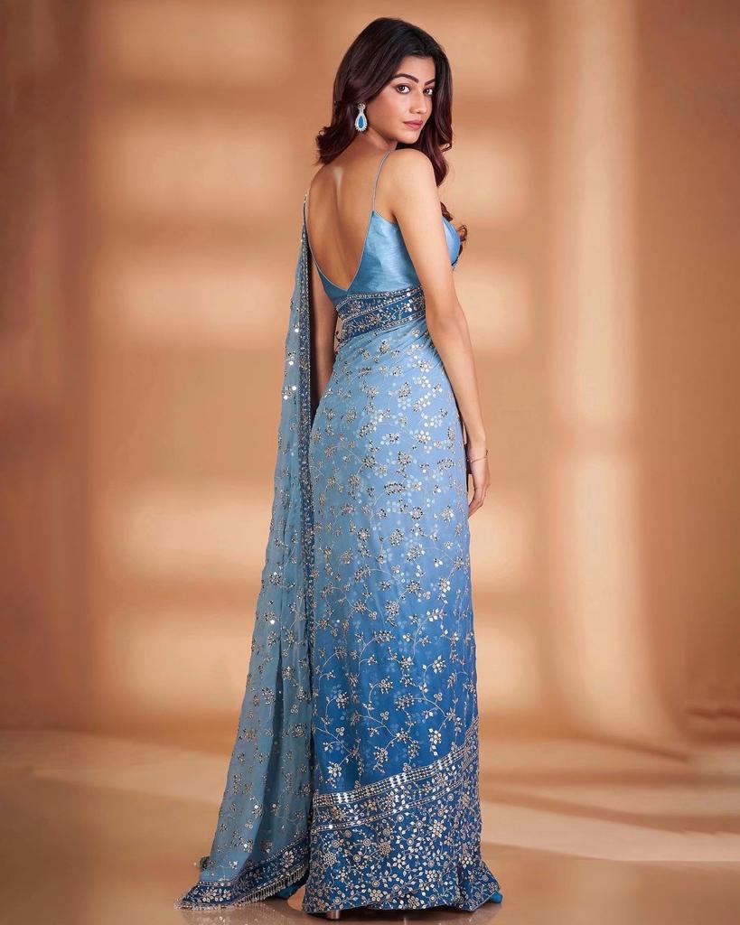 Exquisite Blue Embroidered Saree: Luxury Georgette with Heavy Sequins & Lace Colorful Saree