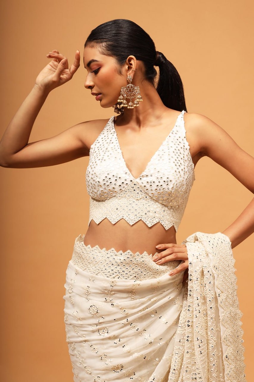 Exquisite White Designer Saree: Luxurious Georgette with Dazzling Embroidery & Sequins Colorful Saree