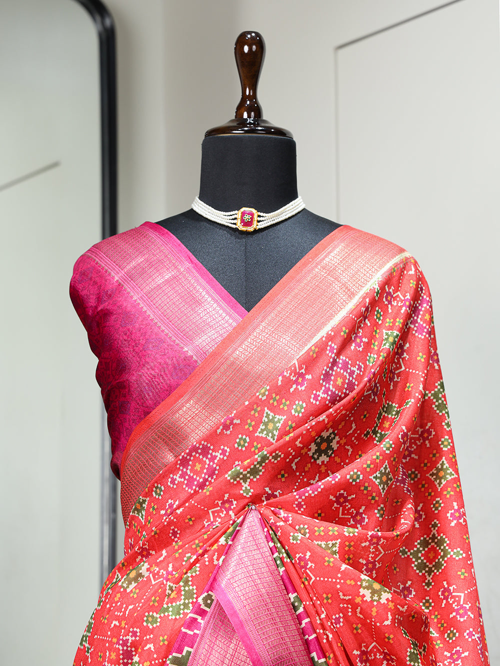 Red Color Digital Patola Printed Dola Silk Saree Colorful Saree