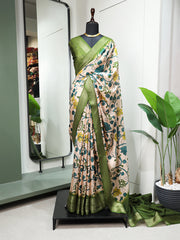 Green Color Printed With Zari Border Dola Silk Saree Colorful Saree