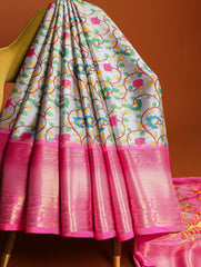 Grey Printed Dola Silk Saree Set for Weddings & Special Occasions Colorful Saree
