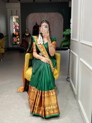 Green Color Zari Weaving Work Narayan Pet Saree Colorful Saree