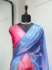 Sky Blue Color Digital Patola Printed Dola Silk Saree Colorful Saree