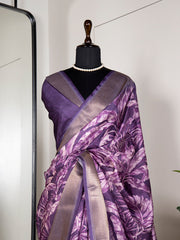 Purple Color Printed With Zari Border Dola Silk Saree Colorful Saree