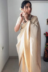 Demesne 1-Minute Ready To Wear Beige Kanjivaram Silk Saree - Colorful Saree